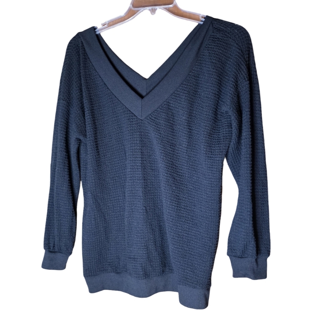 Adreamly Black Textured V-Neck Sweater XL